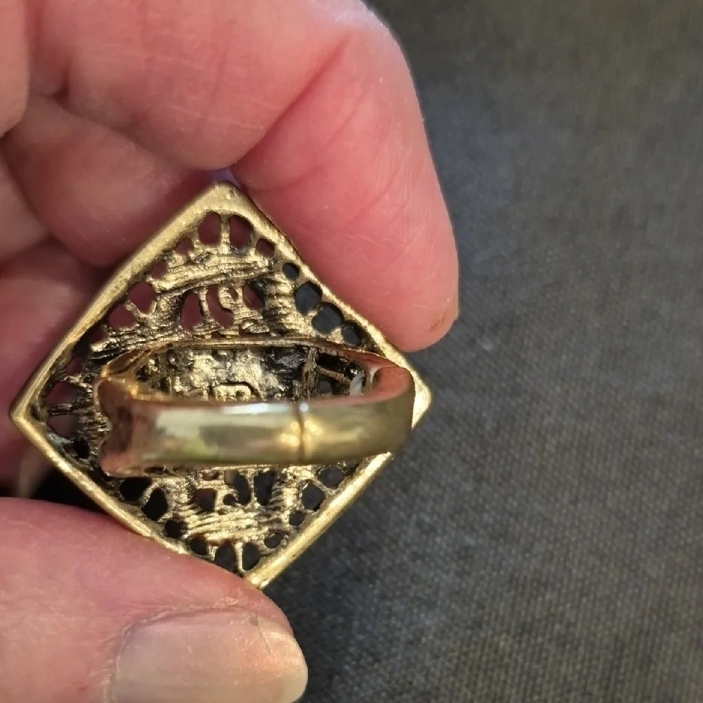Vintage Style Statement Ring In Bronze And Rhinestone Detail, Adjustsble Sizing